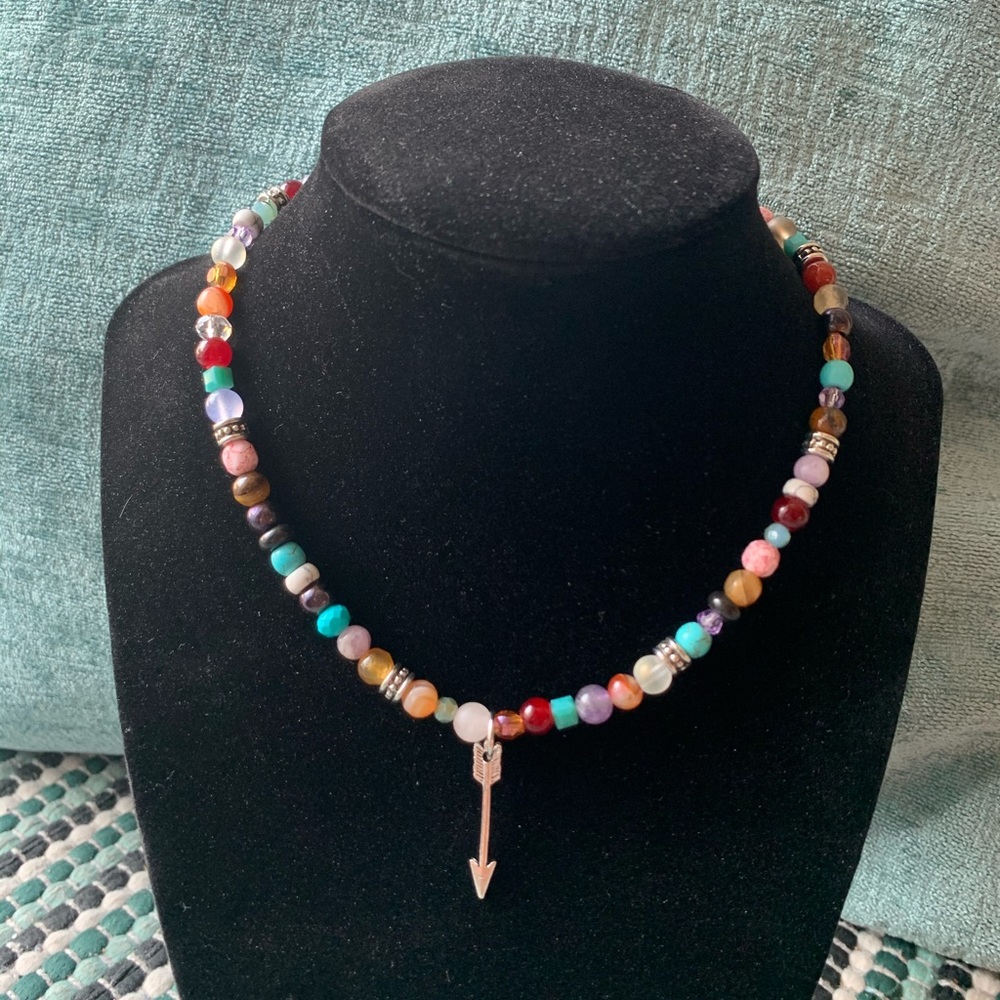 Assorted beads necklace with arrow charm